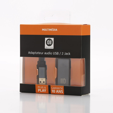 Adaptateur USB/Jack Audio + Micro Carton Gris - D2 DIFFUSION - ADA_D2DPUSB2JK
