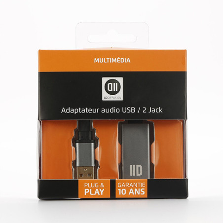Adaptateur USB/Jack Audio + Micro Carton Gris - D2 DIFFUSION - ADA_D2DPUSB2JK