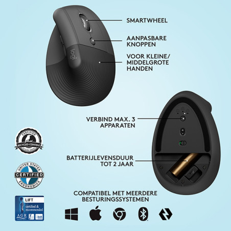 Souris sans fil Ergo Series Lift Graphite - LOGITECH - SOU_LOG_LIFT_VRT_G