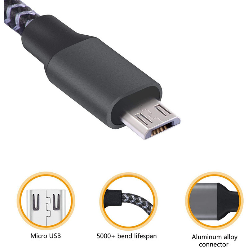 Câble Micro USB en Nylon Tressé 2m Noir - BAS699550