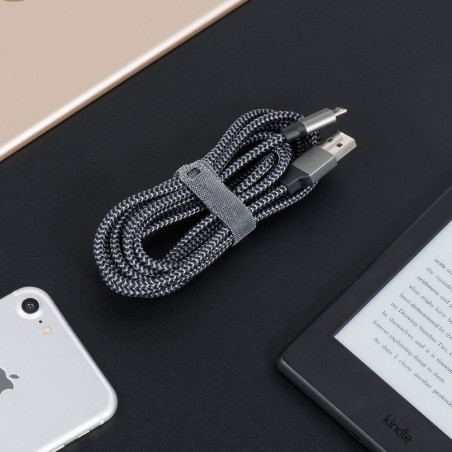 Câble Micro USB en Nylon Tressé 2m Noir - BAS699550