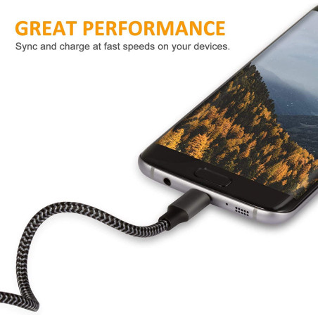 Câble Micro USB en Nylon Tressé 2m Noir - BAS699550