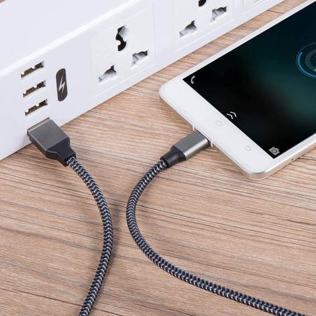 Câble Micro USB en Nylon Tressé 2m Noir - BAS699550