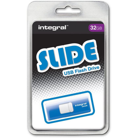 Clé USB 2.0 Slide 32Go Bleu - INTEGRAL - CLESLIDE32GBBLEU