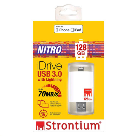 Clé USB 3.0 Idrive avec Lightning 128Go Blanc - STRONTIUM - CLESTROLIGH128GB