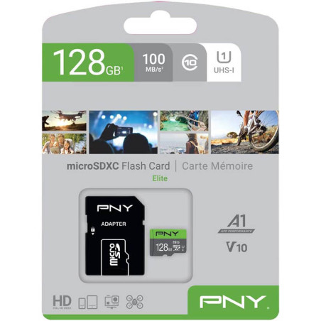 Carte MicroSDXC Elite CL10 128Go Vert/Gris - PNY - MICSDPNY128GBCL10