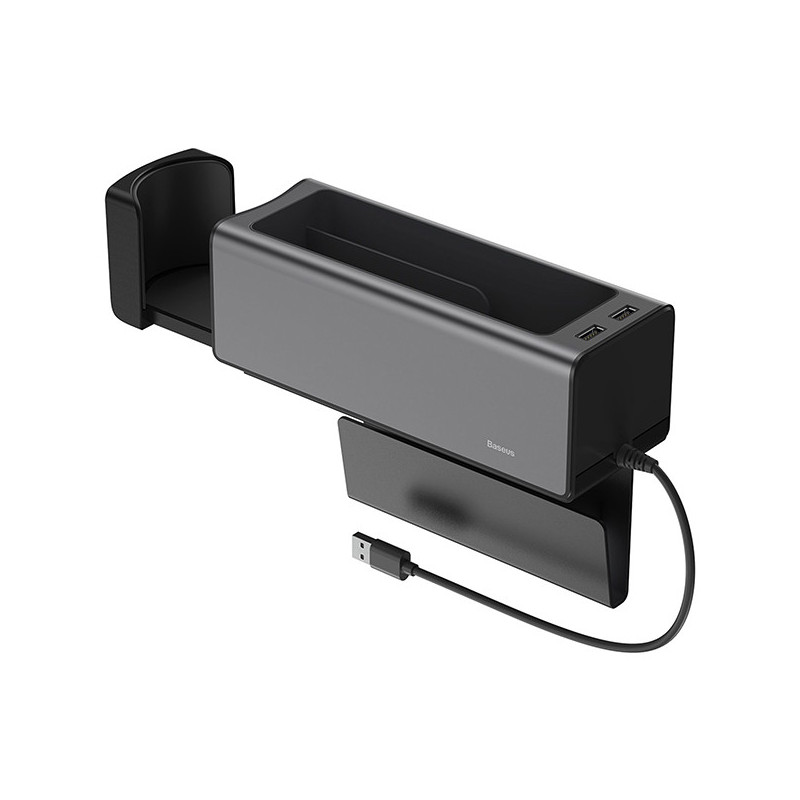 Organisateur de voiture + Porte-Gobelet 2x charge USB Noir - BASEUS - BAS223776