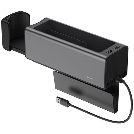 Organisateur de voiture + Porte-Gobelet 2x charge USB Noir - BASEUS - BAS223776