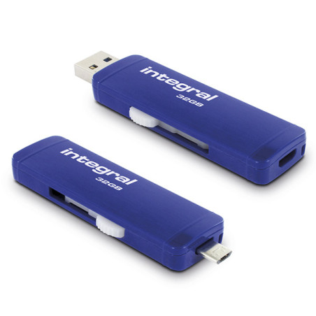 Clé Slide USB 3.O OTG 64Go Bleu - INTEGRAL - CLESLIDE64GBOTGU3