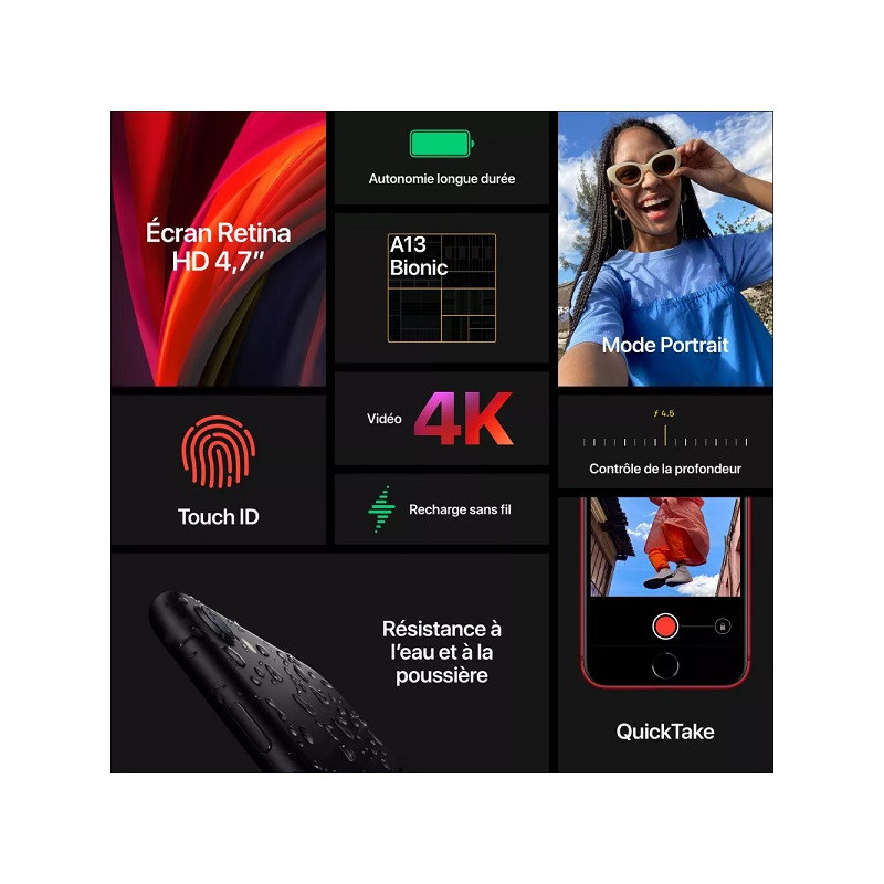 iPhone SE (2020) 256Go Reconditionné Noir - APPLE - IPHONESE2020256BGZ
