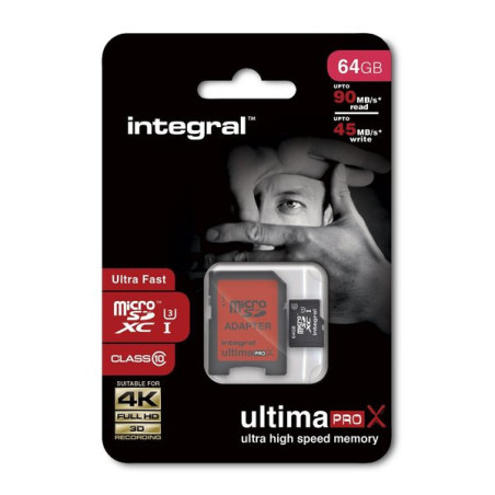 Carte Mémoire MicroSDXC UltimaProX 64Go Noir/Rouge - INTEGRAL - MICSD64GCL1045