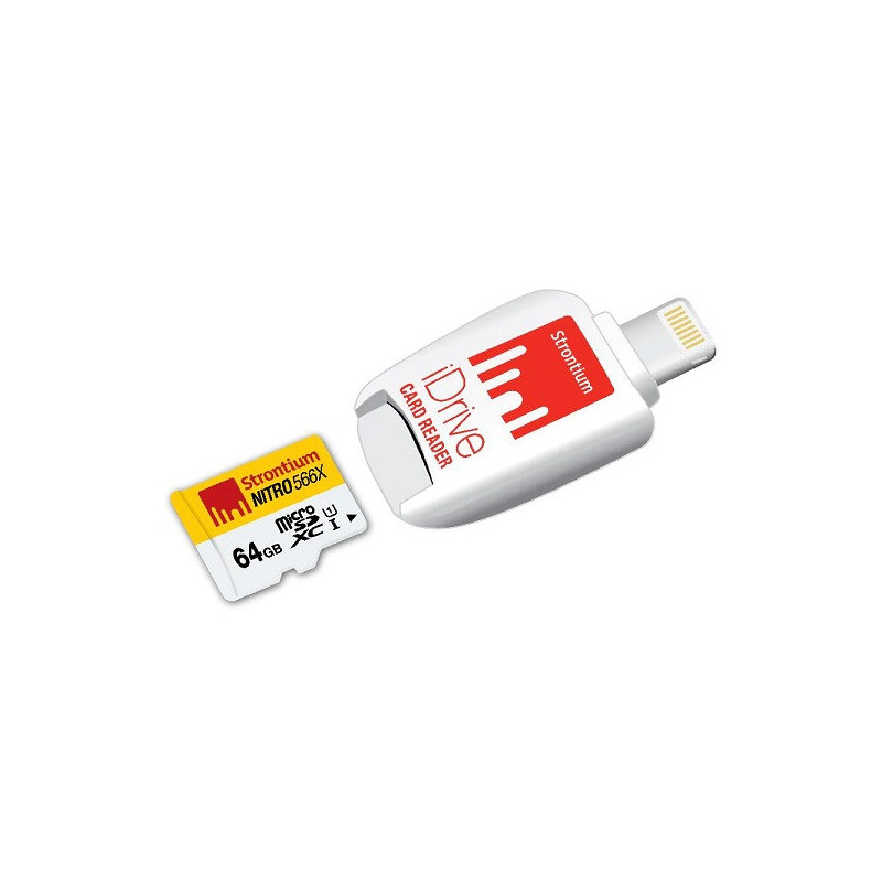 Carte MicroSD Nitro 64GB + Lecteur de Carte iDrive Blanc - STRONTIUM - MICSDLIGHT64GONIT