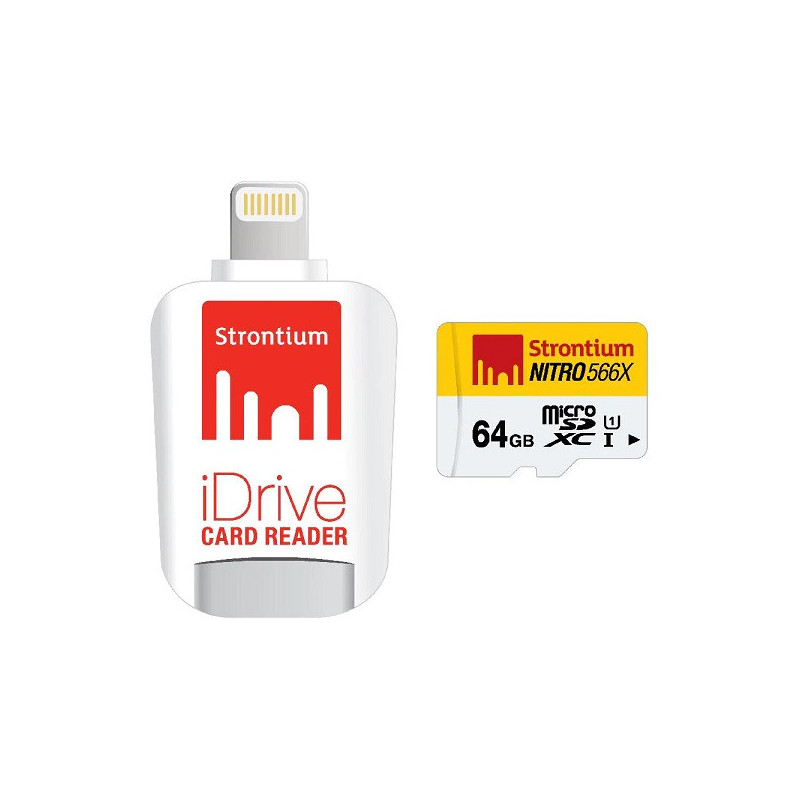 Carte MicroSD Nitro 64GB + Lecteur de Carte iDrive Blanc - STRONTIUM - MICSDLIGHT64GONIT