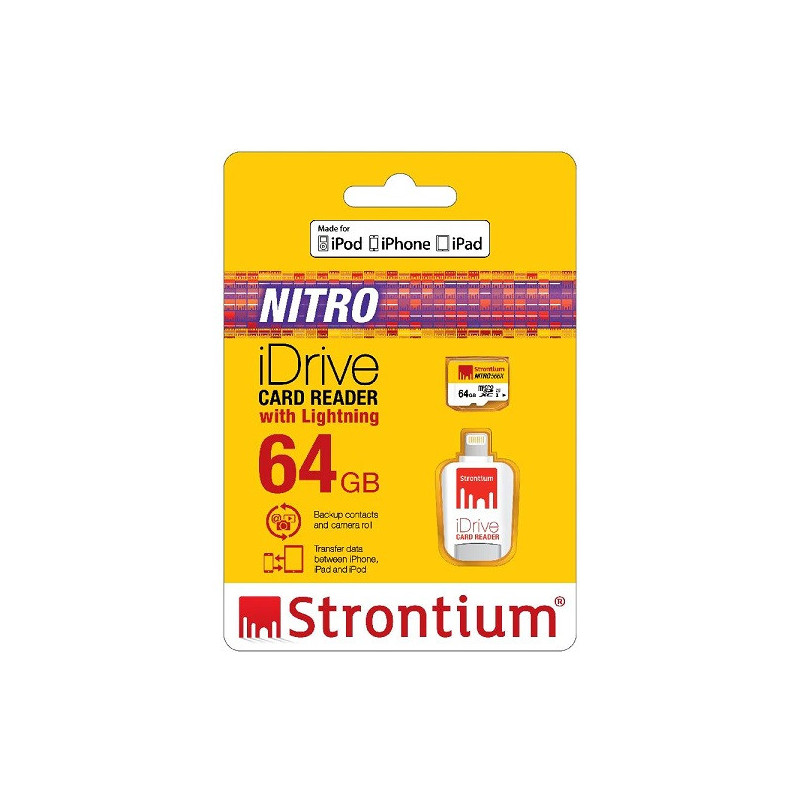 Carte MicroSD Nitro 64GB + Lecteur de Carte iDrive Blanc - STRONTIUM - MICSDLIGHT64GONIT