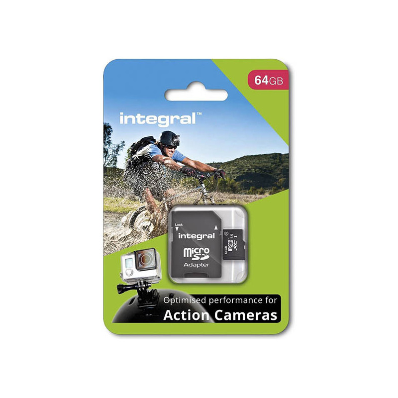 Carte MicroSDHC/XC UHS-I U3 64Go Noir - INTEGRAL - MICROSD64GBCAM
