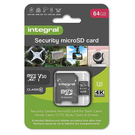 Carte MicroSDHC/XC UHS-I U3 64Go Noir - INTEGRAL - MICROSD64GBCAM