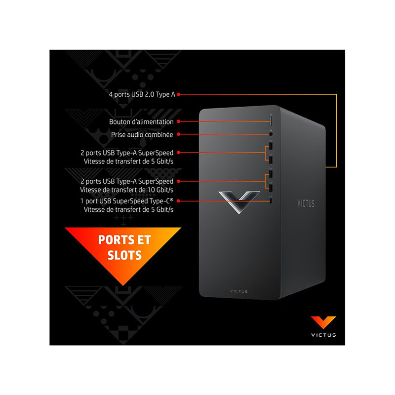 Unité Centrale Victus AMD Ryzen 5 5600G 8Go/512Go Noir - HP - HPVICTUS639T4EA