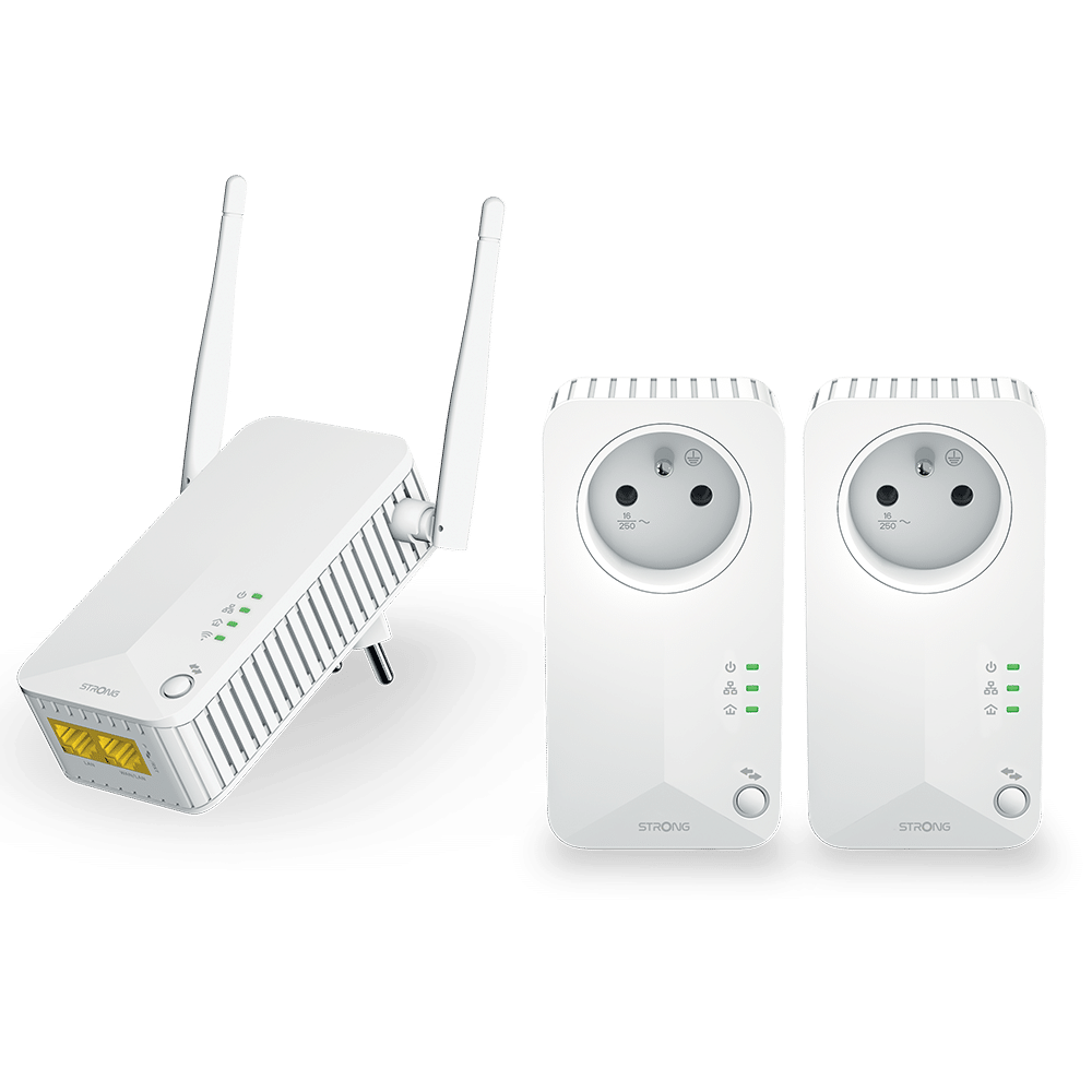 Pack triple incluant 2 adaptateurs CPL 600 Mbit-s + 1 adaptateur CPL Wi-Fi  600 Mbit-s - STRONG - STRONG_PLWF600TRIO 