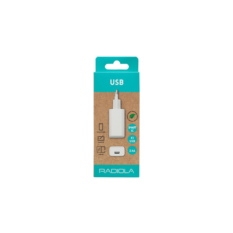 Chargeur Secteur 1x USB 2.4A Blanc - RADIOLA - FO1024