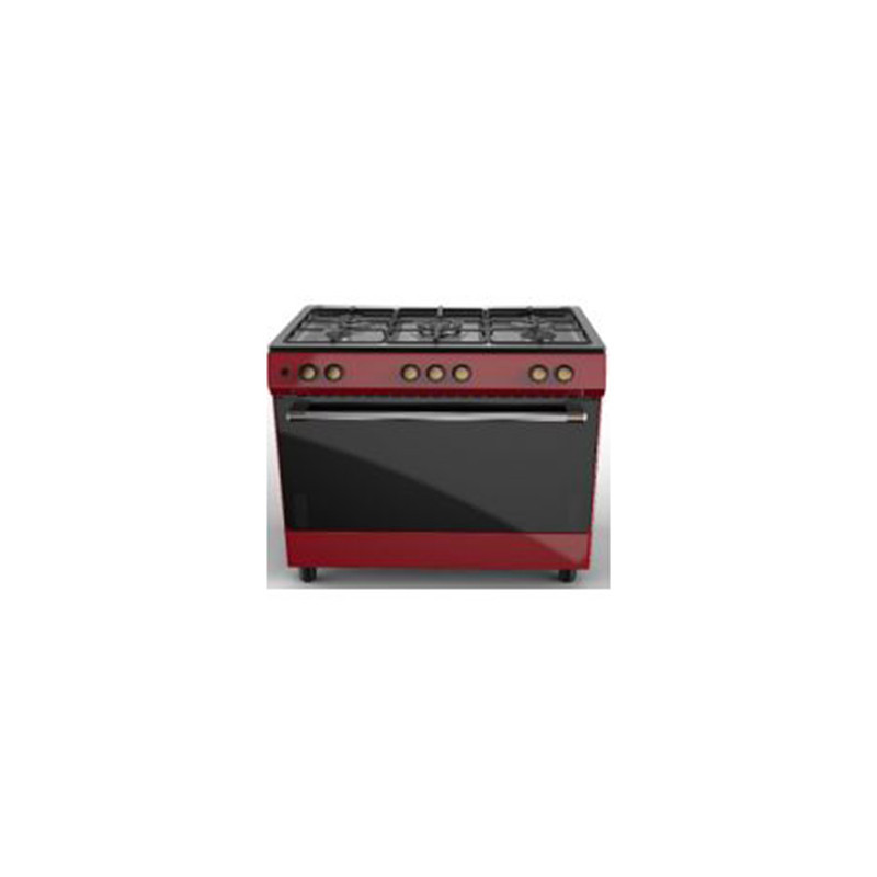 Cuisinière à gaz 5 foyers + fours géant Rouge/Noir - DEROSSO - DR-9060EFGW1-R