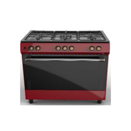 Cuisinière à gaz 5 foyers + fours géant Rouge/Noir - DEROSSO - DR-9060EFGW1-R