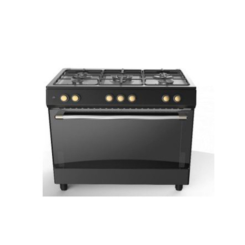 Cuisinière à gaz 5 foyers + fours ventillé 90x60cm Noir - DEROSSO - DR-9060EFGW1-B