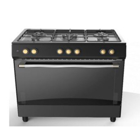 Cuisinière à gaz 5 foyers + fours ventillé 90x60cm Noir - DEROSSO - DR-9060EFGW1-B