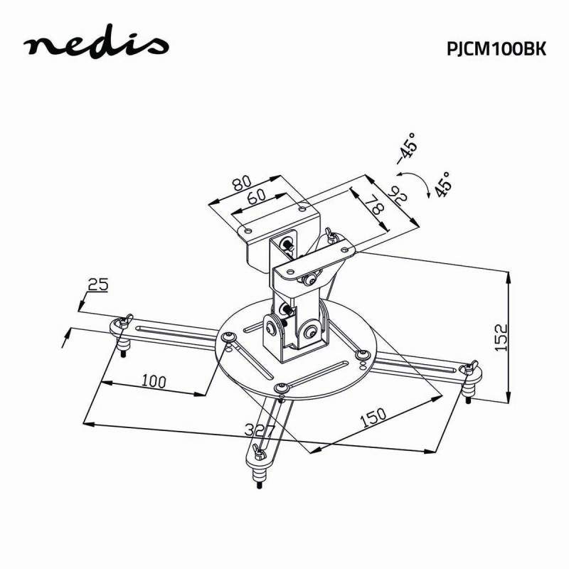Support plafond vidéoprojecteur inclinable rotatif Noir - NEDIS - PJCM100BK
