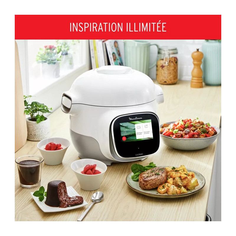 Multicuiseur Cookeo Touch Mini WiFi Recettes illimitées 3L Blanc - MOULINEX - CE922110