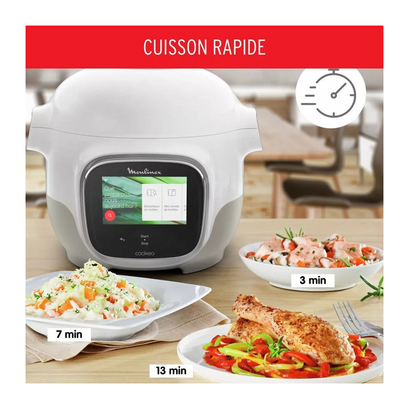 Multicuiseur Cookeo Touch Mini WiFi Recettes illimitées 3L Blanc - MOULINEX - CE922110