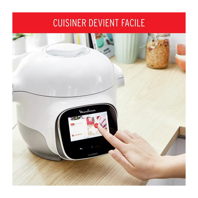 Multicuiseur Cookeo Touch Mini WiFi Recettes illimitées 3L Blanc - MOULINEX - CE922110