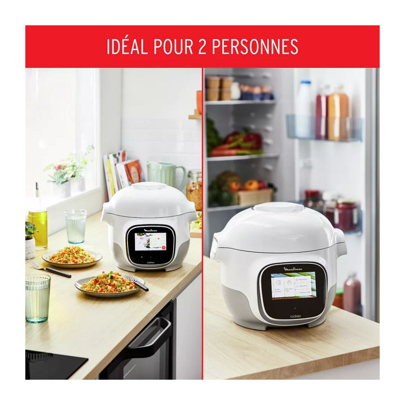Multicuiseur Cookeo Touch Mini WiFi Recettes illimitées 3L Blanc - MOULINEX - CE922110