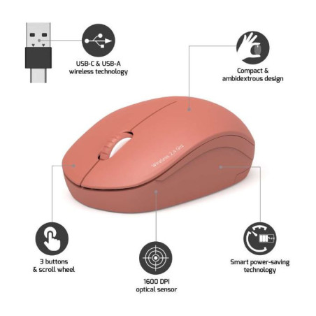 Souris sans fil Collection II USB/USB-C Rouge - PORT DESIGNS - 900542