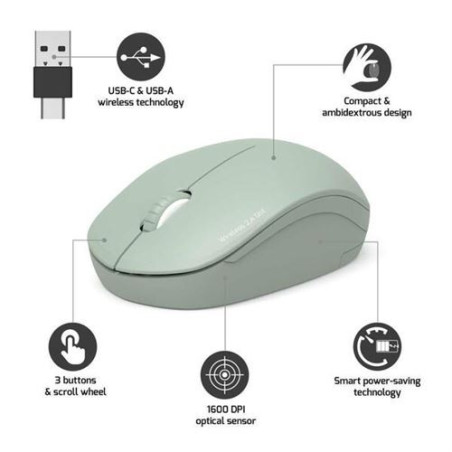 Souris sans fil Collection II USB/USB-C olive - PORT DESIGNS - 900543