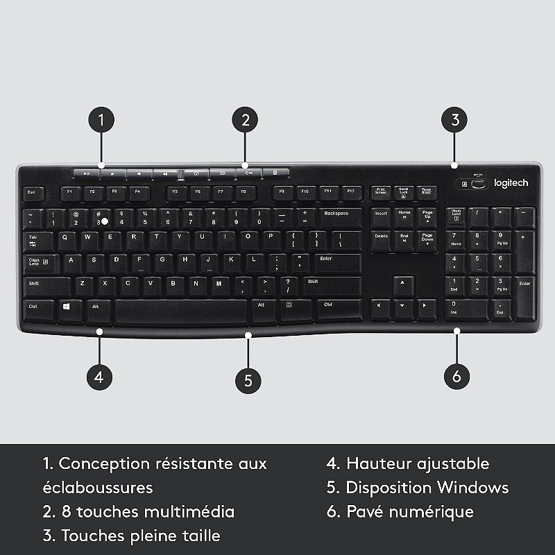 Clavier sans fil AZERTY K270 Noir - LOGITECH - LOG_920-003748
