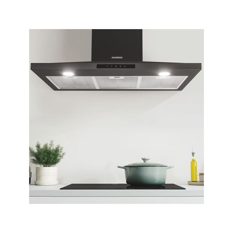 Hotte decorative murale 90cm 609.3m3/h Noir - ROSIERES