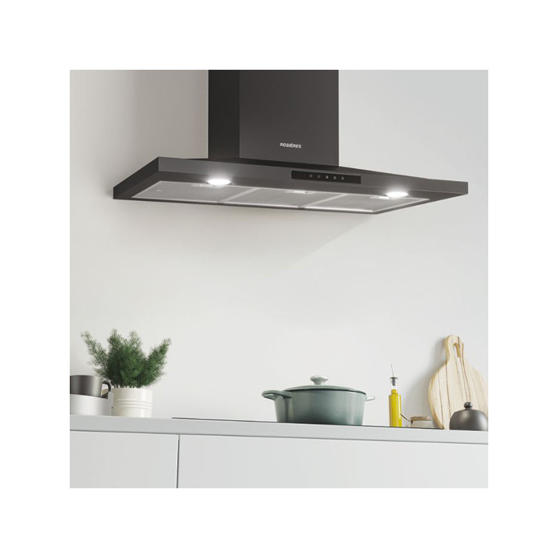 Hotte decorative murale 90cm 609.3m3/h Noir - ROSIERES