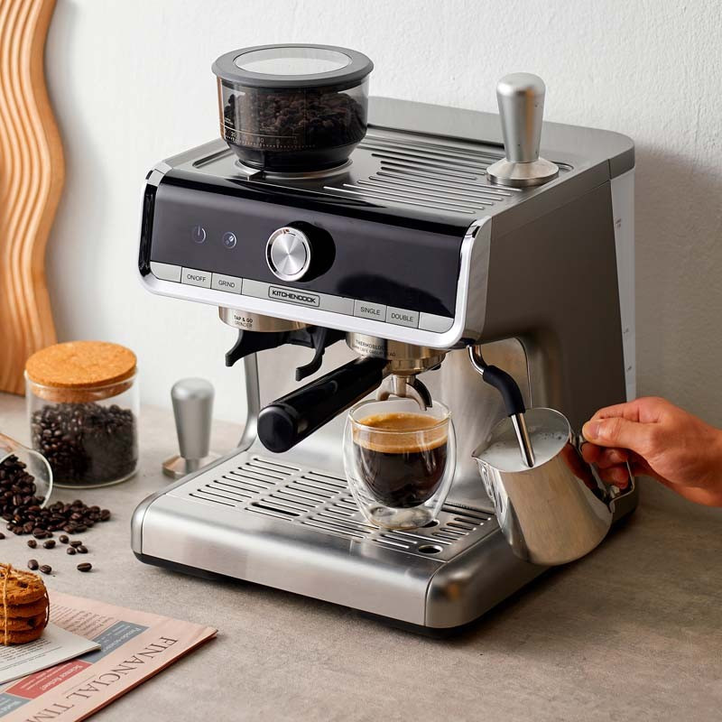 Machine à café Expresso + broyeur Barista professionnel Home Bistrot 1500W Noir/Argenté - KITCHENCOOK - HOMEBISTRO