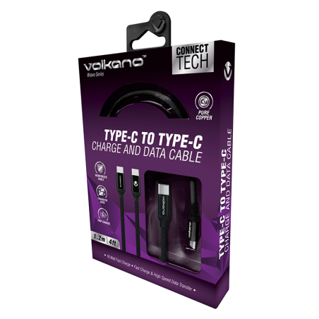 Câble Weave 18W Type-C vers Type-C 12m Noir - VOLKANO