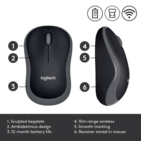 Souris sans fil Optical M185 Gris/Noir - LOGITECH 