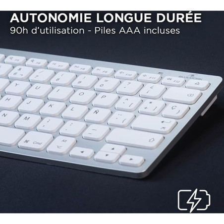 Clavier sans fil Bluetooth KB Mini Mac AZERTY Blanc - BLUESTORK