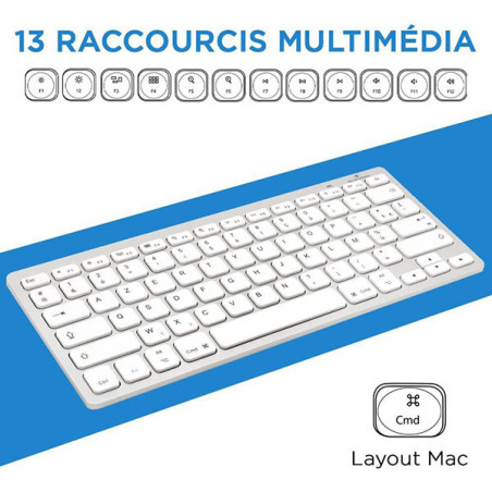Clavier sans fil Bluetooth KB Mini Mac AZERTY Blanc - BLUESTORK