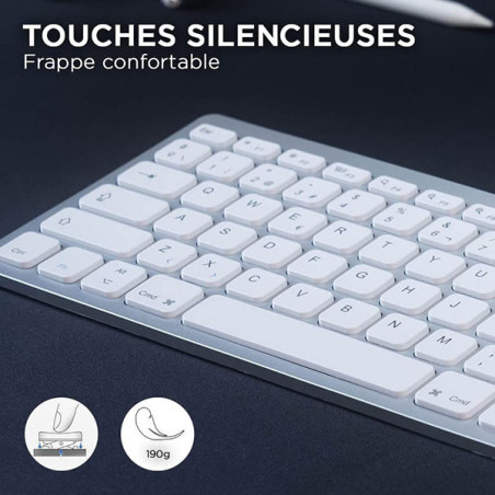 Clavier sans fil Bluetooth KB Mini Mac AZERTY Blanc - BLUESTORK