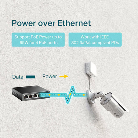 Switch réseau 5 ports Gigabit + 4 ports PoE Noir - TP-LINK