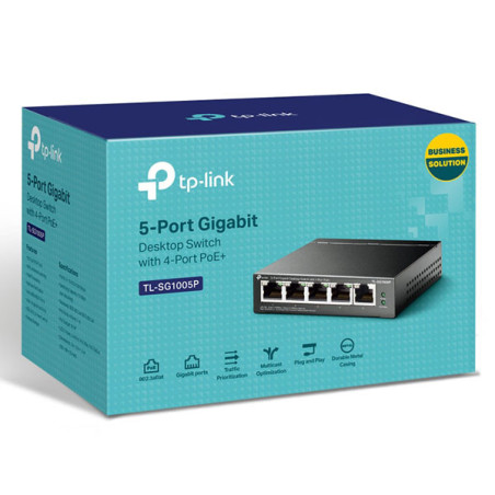 Switch réseau 5 ports Gigabit + 4 ports PoE Noir - TP-LINK