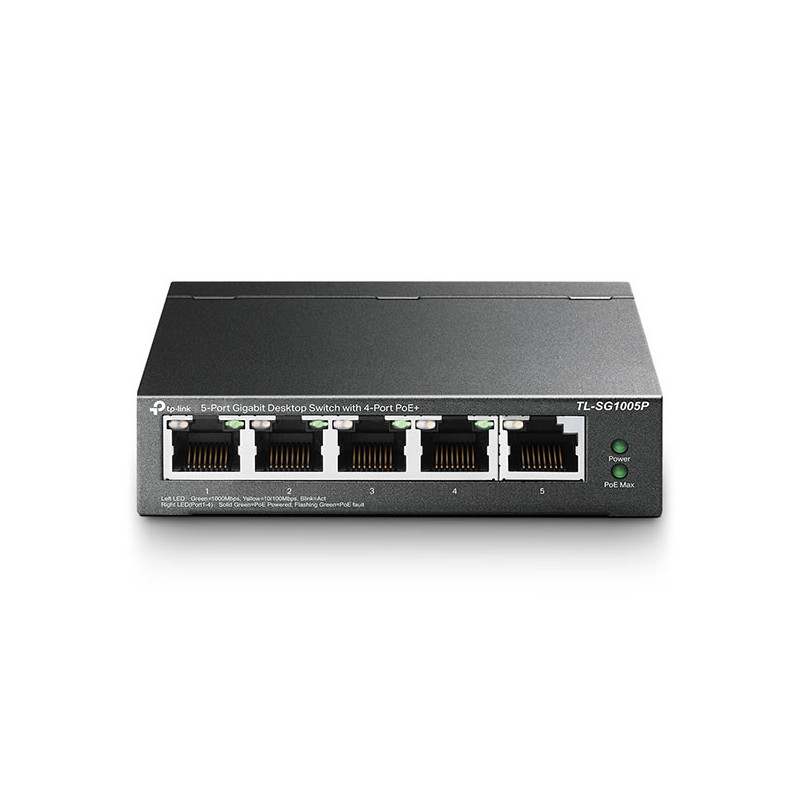 Switch réseau 5 ports Gigabit + 4 ports PoE Noir - TP-LINK