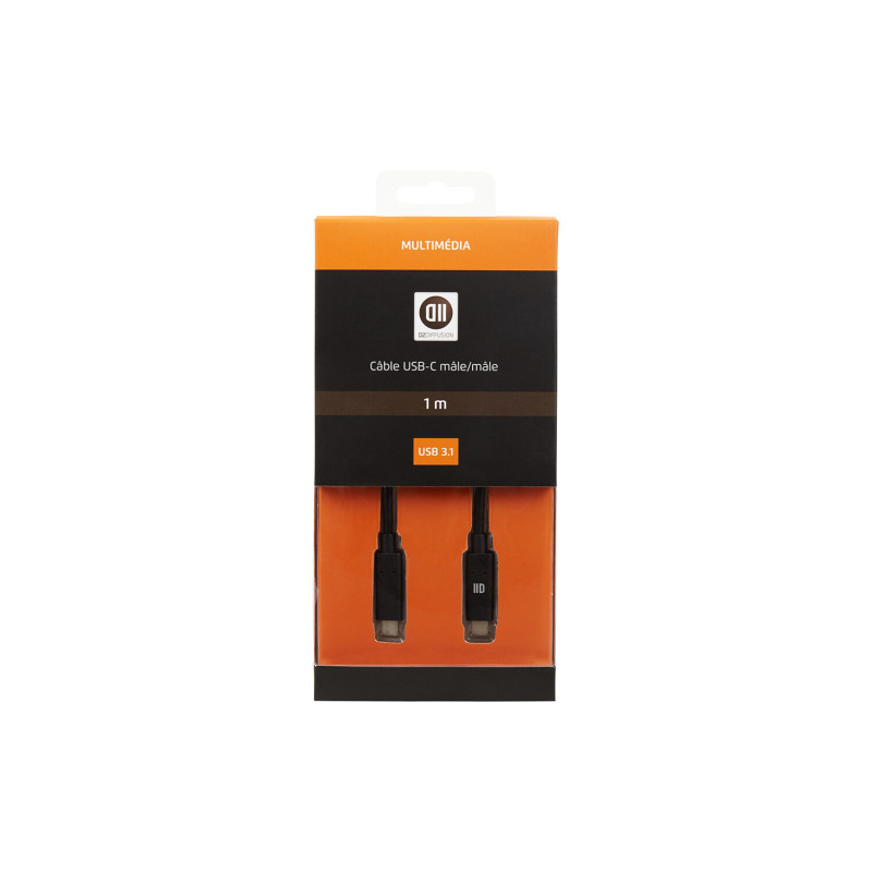 Câble Usb-c 3.1/usb-c Mâle/mâle 1m Noir - D2 DIFFUSION