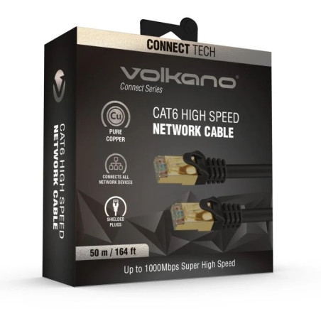 Câble réseau RJ45 Cat6 50 m Noir - VOLKANO