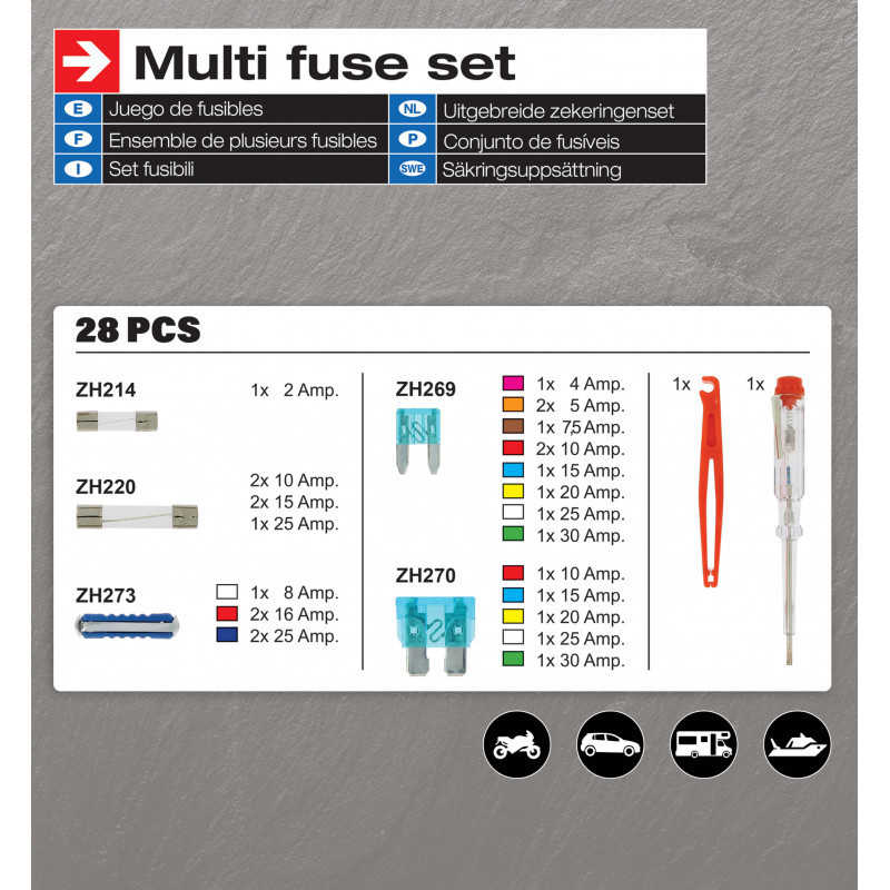 Boite de fusibles + accessoires (28 pces) - SUMEX - FUS0028