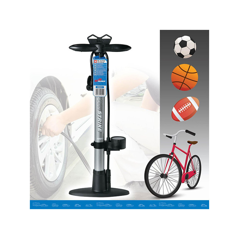 Pompe à air manuelle + manomètre "Bike style" - CAR PLUS - 2606010